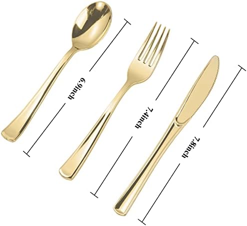 N9R 160PCS Gold Plastic Silverware, Disposable Plastic Cutlery/Utensils