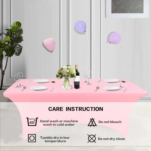 IVAPUPU 4FT Table Cloth for Rectangular Spandex Light Pink Table Cover