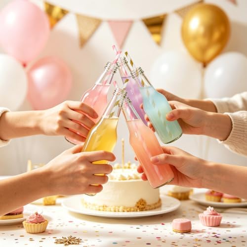 100 Packs Pink and Gold Biodegradable Striped Paper Straws, Disposable Drinking Straws for Birthday Carnival Summer Pool Party Wedding Halloween Christmas Party Decoration Supplies