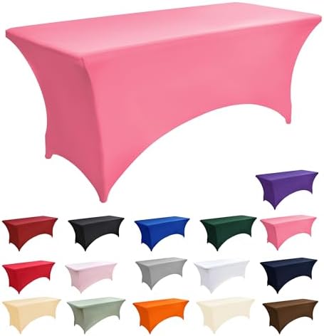 10-Pack 6ft Spandex Table Covers for Rectangle Standard Folding Tables - Wrinkle Resistant Stretch Tablecloths - Ultimate Fitted Table Protector for Parties, Banquet, Wedding