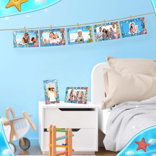 AmazingSpark 50 Pack Ocean Theme Paper Picture Frames with Stand