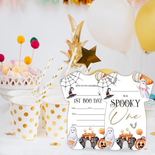 Halloween 1st Birthday Invitations Ghost Spooky One First Birthday Invitations Set of 20 Invites with Envelopes for 1st Birthday