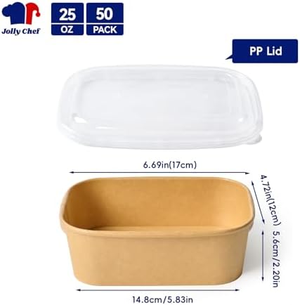 JOLLY CHEF 50 Pack Paper Food Container with Lid 25 oz Meal Prep Containers