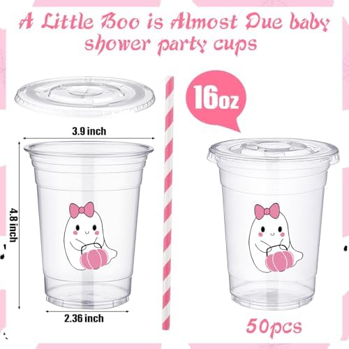 FillTouch 50 Pcs Halloween a Little Boo Almost Due Baby Shower Cups Pink