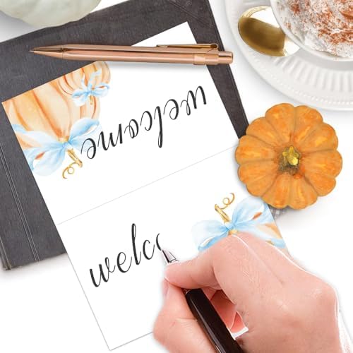 24 Pcs Little Pumpkin Place Cards (Blue Bow)