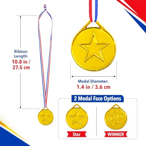 RAINFLOW 40PCS Plastic Gold Medals for Kids - Award Medals with Ribbons