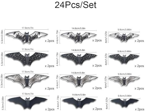24Pcs Large Halloween Bats Wall Decorations Bats Wall Stickers 3D Self-Adhesive PVC Bats Wall Decals Removable Hollow Bats Window Stickers Walls Clings Decorations for Halloween Party Indoor Supplies
