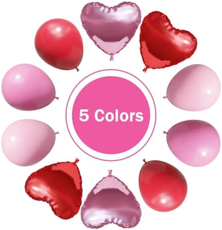 Red and Pink Valentine's Day Balloons Arch Kit Garland, 131Pcs Pink and Red Balloons Arch Different Size for Girls Anniversary Birthday Wedding Valentines Day Party