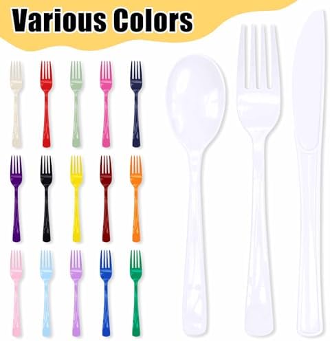 HEIPINIUYE 75 Pack White Plastic Cutlery Heavy Duty White Plastic Knives Forks and Spoons Disposable Silverware Set for 25 Guest Camping Birthday Baby Shower Party Cutlery Set