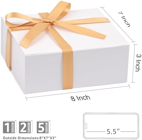 LIFELUM White Magnetic Gift Box for Wedding Presents, 8"x7"x3"