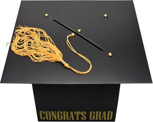 MerryJoyParty Graduation Card Box Graduation Card Holder Original Graduation Cap Shaped Card Box with Real Tassel for Graduation Party Supplies