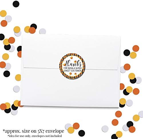 Halloween Thank You Stickers, 60 Pack 1.5 Inch Candy Corn Customer Appreciation Labels for Fall Packaging, Treat Bags and Small Business Orders, Made in USA by Amanda Creation