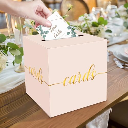 Blush Pink and Gold Foil Card Box for Party, 8.7", 1 Pack