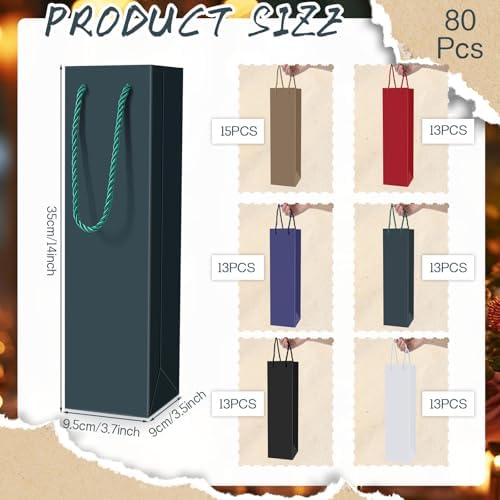 Fulmoon 80 Pack Wine Gift Bag Bulk, 4"x3.5"x14" Wine Bag, Multicolor