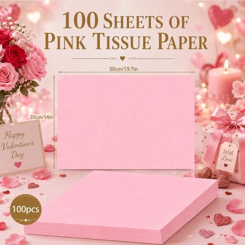 Pink Tissue Paper - 100 Sheets Wrapping Paper for Pink Birthday Decorations
