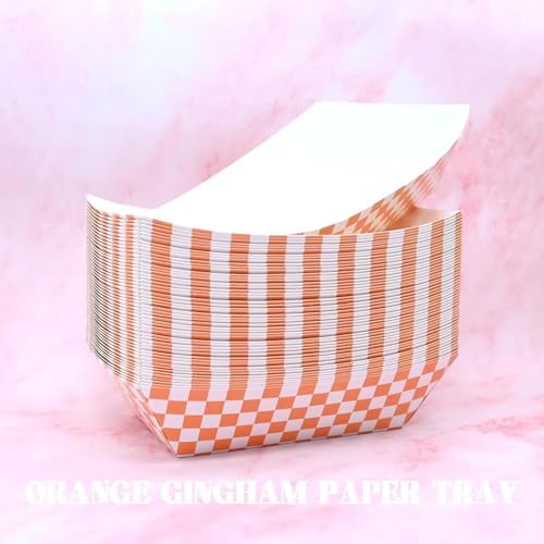 30 Pcs No Folding Required 2lb Gingham Party Supplies Disposable Paper Food Trays for Shower Wedding Tea Party Supplies Nacho Snack (Orange)