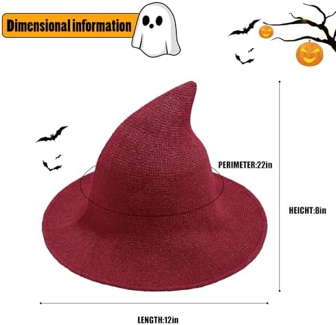 Leuceiy Witch Hat for Women, Wide Brim Foldable Wool Kintted Wizard Hats
