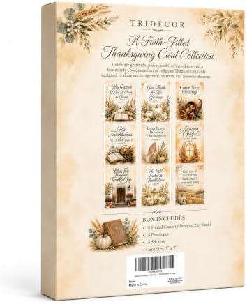Religious Thanksgiving Cards, 18 Christian 5x7 Cards with Envelopes