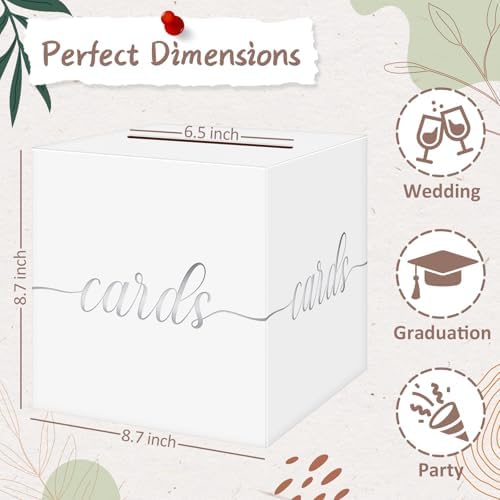 Elegant Wedding Card Box, Silver Foil Gift Card Box Holder for Party, White