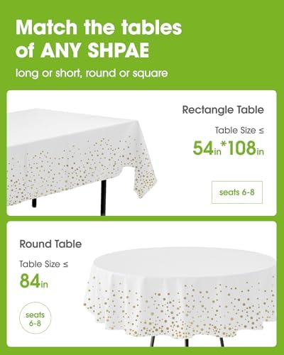 Pureegg Plastic Table Cloth Disposable 8 Pack 54 x 108 Inch, White Gold
