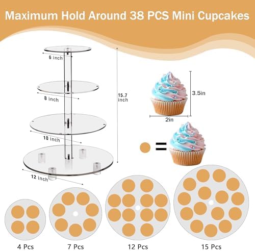 YestBuy 4 Tier Round Cupcake Stand with Yellow Lights for Party