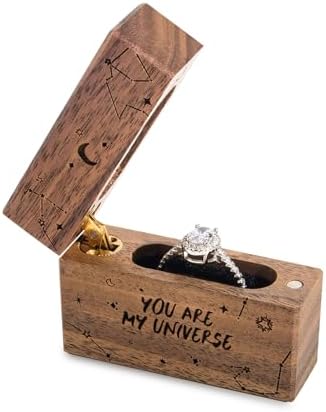 Wooden Engagement Ring Box Small Slim Proposal Wedding Ring Case
