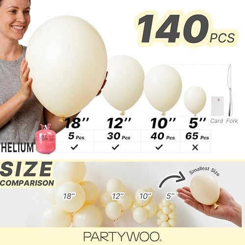 PartyWoo Pastel Yellow Balloons 140pcs Light Pale Yellow Different Sizes