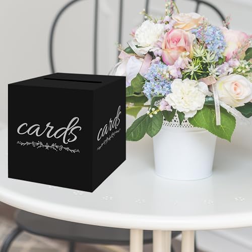 Black Silver Card Box for Party, Wedding, Graduation,7.8x7.8x7.8In