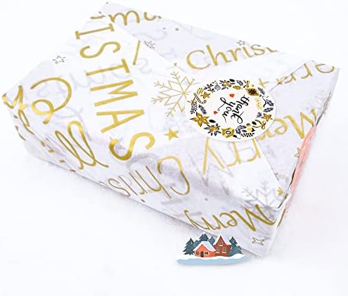 MR FIVE 60 Sheets White with Gold Merry Christmas Tissue Paper Bulk,20" x 14",Gold Christmas Tissue Paper for Gift Bags,Xmas Party