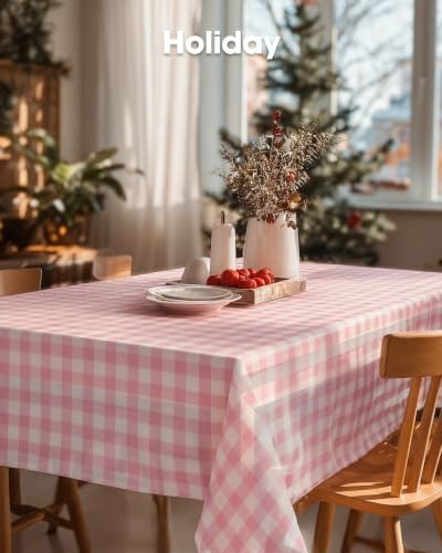 Pureegg Pink Plaid Plastic Table Cloth Disposable 10 Pack 54x108 Inch