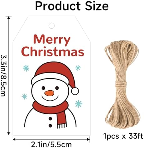 joycraft 50Pcs Merry Christmas Tags with String, Snowman Gift Tags
