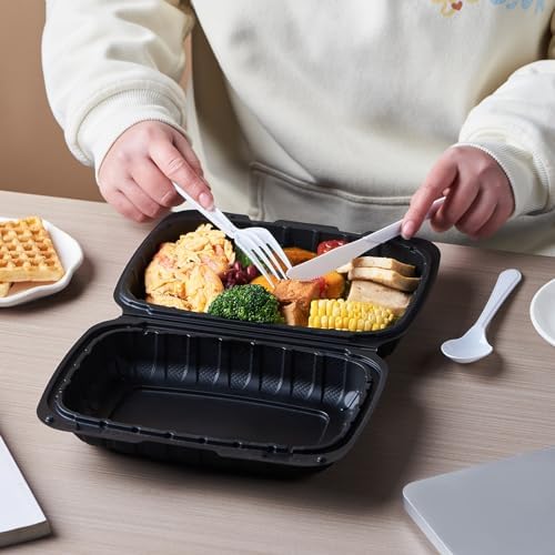 Jaluxing 9X6 1-Compartment 50-Pack Plastic Clamshell Containers Food To Go Box Heavy Duty Disposable Hinged With Secure Snap Lid (Formerly FULING)