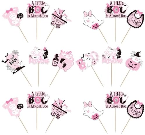 Rsstarxi 40 Pack Halloween Baby Shower Cupcake Toppers Halloween Ghost A Baby Is Brewing Gneder Reveal Cupcake Picks Decorations for Boo Spooky Girls Birthday Party Cake Decorations Supplies Pink