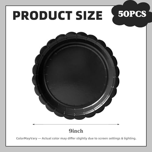Vyntra 50 Pcs Black 9 Inch Scalloped Paper Dinner Plates