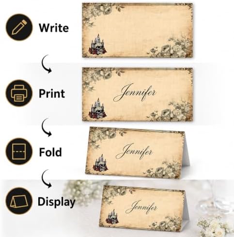 Andaz Press Halloween Name Place Cards for Table Setting, Gothic Glam Blank Food Labels for Party Buffet Cards, Dessert Table Display, Scored Mini Signs Food Display, 24 Pack 2 x 3.5