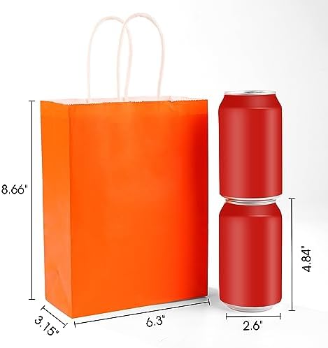 XPCARE 200Pcs Paper Gift Bags 6.3x3.15x8.66'' Kraft Paper Party Favor Bags