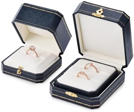 Oirlv Double Ring Box Royal Blue Ring Bearer Box for Engagement Wedding Jewelry Gift Case