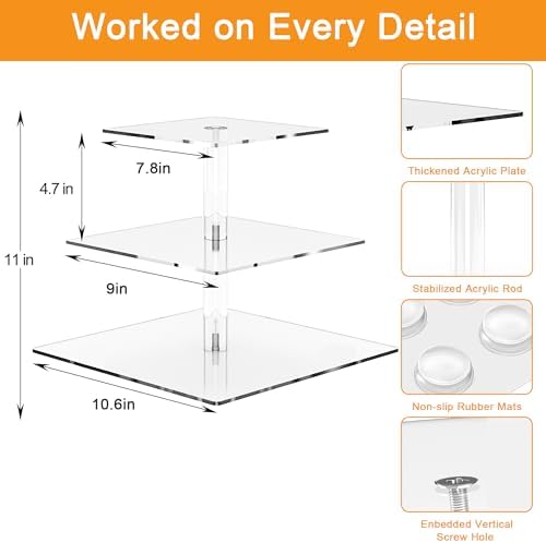weddingwish 3 Tier Square Clear Acrylic Cupcake Stand, Clear Cupcake Display Stand Tower Tree, Tiered Cupcake Carrier Dessert Stands