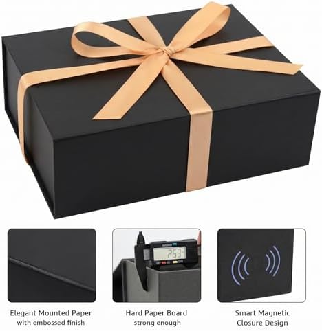 LIFELUM Black Magnetic Gift Box for Birthday Presents, 9.5"x7"x3.5"