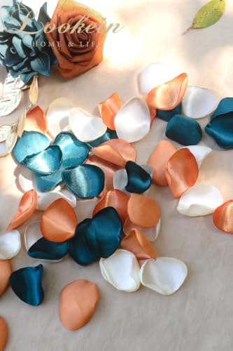 Lookein 300pcs Rose Petals Dark Teal&Burnt Orange Faux Silk Flower Petals