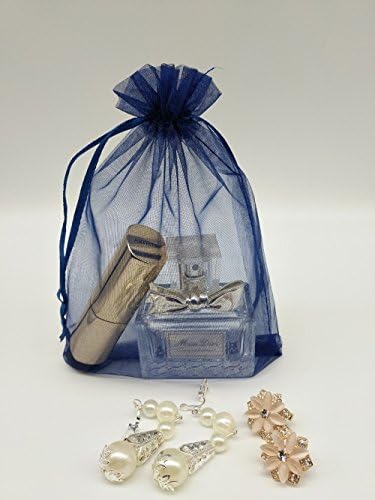 Wudygirl 100 PCS 5"x7" Organza Bags Navy Blue Gift Bags with Drawstring