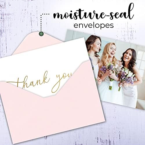 100 Heavyweight Blank Thank You Cards with Envelopes & Stickers, Premium Thank You Cards Wedding with Envelopes Set, Bulk Gold Script Notes, Wedding & Bridal Shower Set, (4 x 6 Inches) (100 Pack)