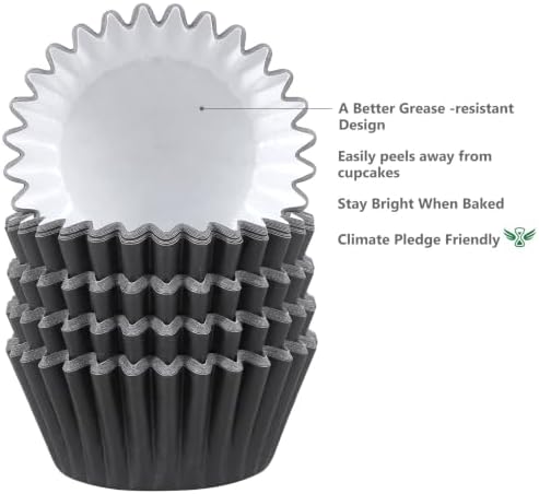 Caperci Heavy Duty Black Cupcake Liners Standard Muffin Baking Cups 150pcs