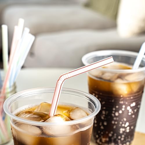 Amazon Basics Disposable Striped Plastic Flex Straws, 7.5" Long, Assorted Colors, 100 Count, Large Pack (Pack of 3)