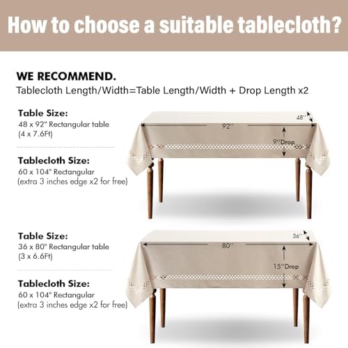 MIULEE Beige Rectangle Tablecloth with Decorative Cutouts 60x104 inch