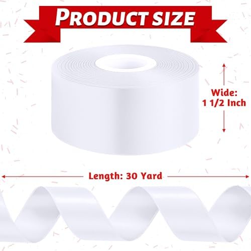 1 1/2 in 30 Yards Polyester White Ribbons for Gift Wrapping Wedding Decor