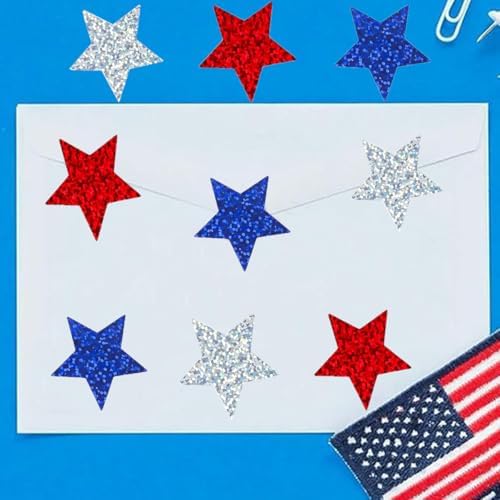 500 Pcs 4th of July Stickers 1In American Patriotic Sticker Fourth of July Label Red White and Blue Laser Glitter Star Sticker for Independence Day Memorial Day Invelope Card Vote Stickers