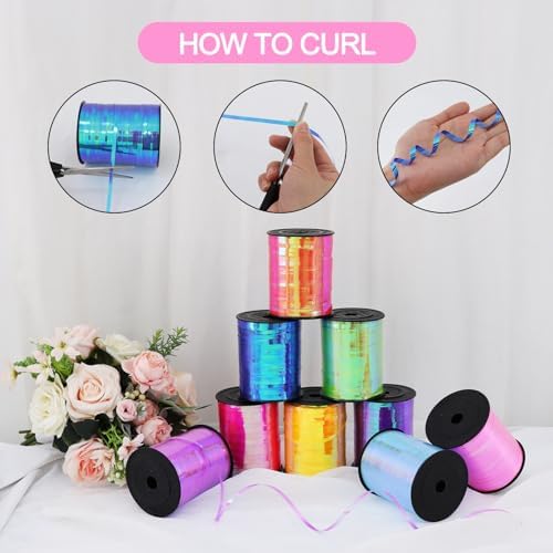 TONIFUL 500 Yards Iridescent Pink Curling Ribbon Balloon String