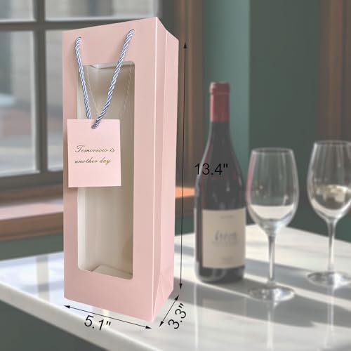 HANSWARE 2PCS Wine Gift Bags with Handles for Bottles Gifts Clear Window Paper Wine Bag for Valentines,Wedding,Easter,Christmas,Baby Shower,Birthday Party
