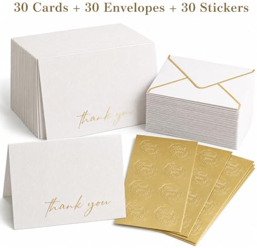 Thank You Cards with Envelopes and Stickers, 4x6, Blank Note Cards, Set of 30, for Wedding, Baby Shower, Bridal Shower, Small Business